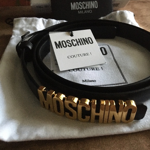 MOSCHINO NWT AUTHENTIC GENUINE BLACK LEATHER & GOLD SIGNATURE BELT main image 12